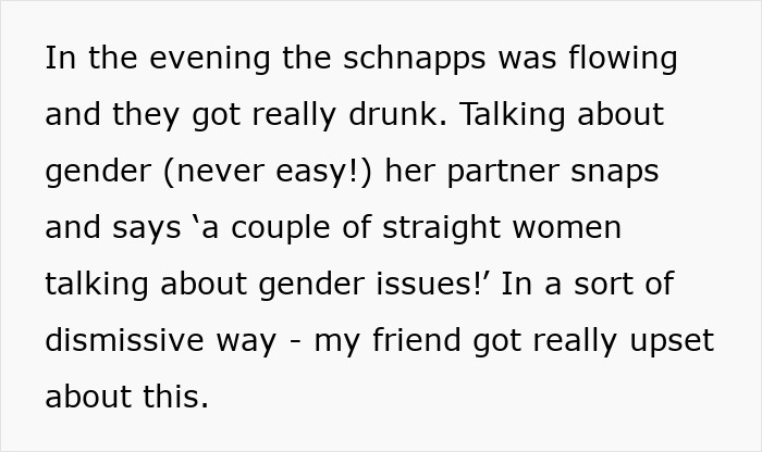 Text excerpt showing a lady visiting friend abroad, considering escape after friend&rsquo;s intoxicated partner serenades her in bed.