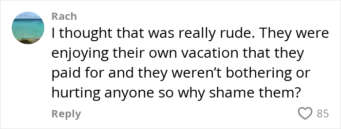 Comment discussing strangers sleeping on cruise balcony during a heated debate about viral video behavior on vacation.
