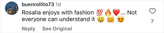 Comment praising pop star's bold fashion choice at Paris Fashion Week, highlighting mixed reactions and unique style.