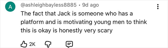 Comment expressing concern about a platform motivating young men with disturbing new details after split from YouTube prankster.