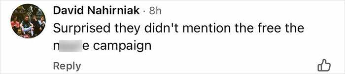 Screenshot of a social media comment expressing surprise about a campaign, related to pro-modesty and controversial see-through look.