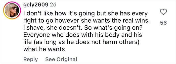 Screenshot of a social media comment reacting to a pop star dyeing her armpit hair at Paris Fashion Week.