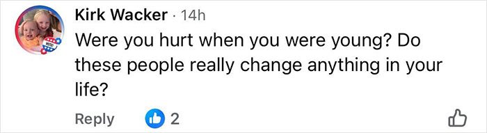 Screenshot of a Facebook comment questioning the impact of past hurt and change, related to Megyn Kelly and Sydney Sweeney controversy.