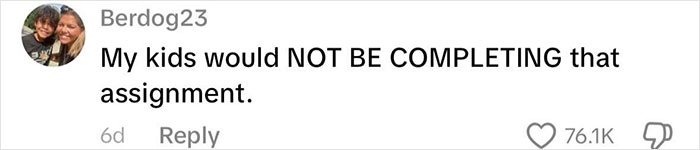 Comment from user Berdog23 expressing refusal to complete Life of Charlie Kirk homework, sparking outrage over assignment.