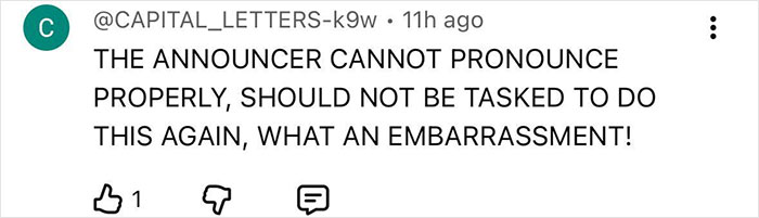 Screenshot of a social media comment criticizing an announcer&rsquo;s mispronunciation during Miss Panama&rsquo;s onstage fail.