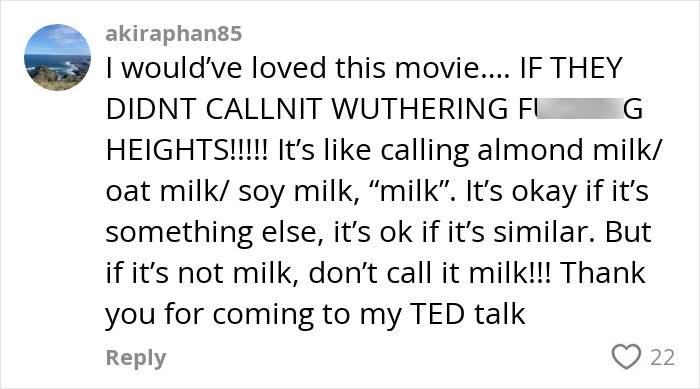 User comment criticizing Margot Robbie's provocative Wuthering Heights trailer, sparking mixed expert opinions.