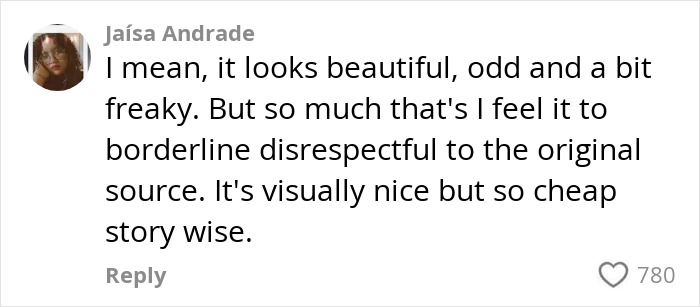 User comment on Margot Robbie's provocative Wuthering Heights trailer, expressing mixed feelings about its visuals and story quality.
