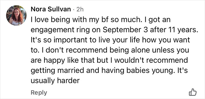 Comment expressing personal views on relationships, marriage, and having babies young with emphasis on life choices and challenges. Comment expressing personal views on relationships, marriage, and having babies young with emphasis on life choices and challenges.