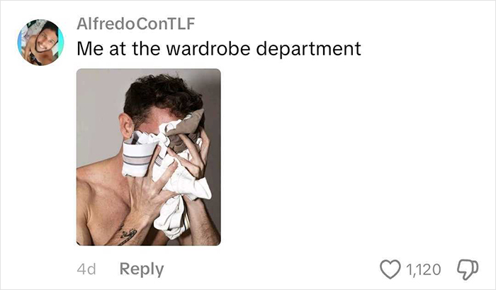 Man covering face with clothes, shirtless, referencing Chris Evans in a jock strap leaving fans speechless.