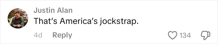 Comment saying "That&rsquo;s America&rsquo;s jockstrap" with 134 likes on a social media post about Chris Evans in a jock strap.