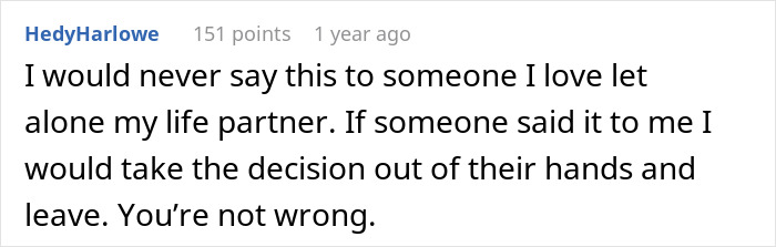 Screenshot of an online comment expressing strong feelings about a woman so mad at her husband she misses calls from the hospital after their argument.