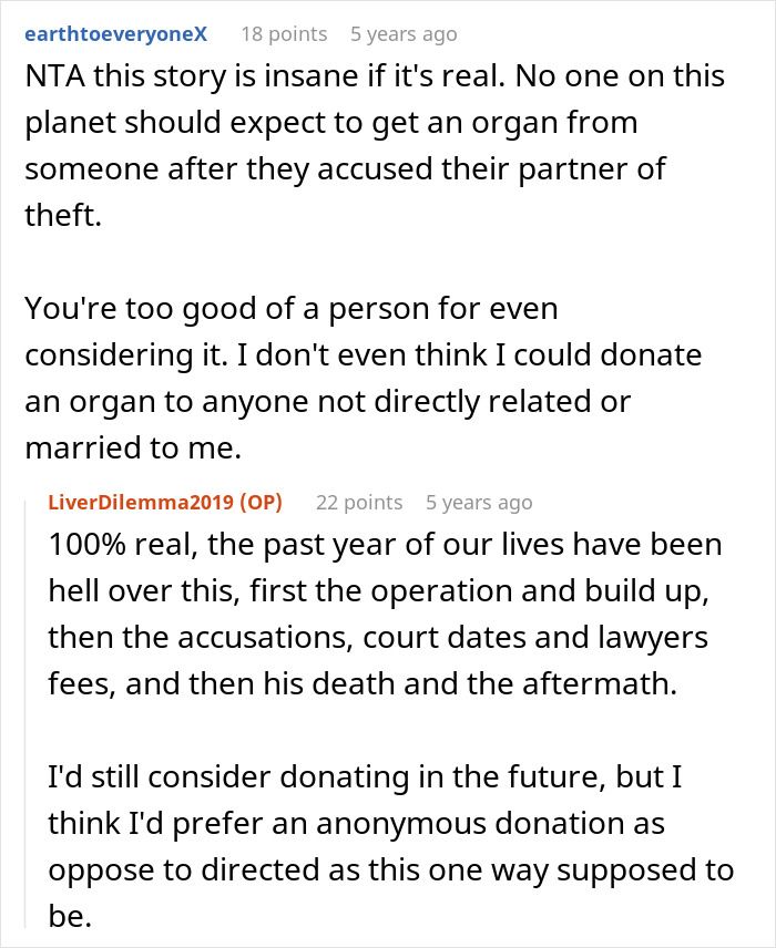 Reddit discussion about refusing to donate liver and dealing with legal and emotional aftermath of lawsuit.