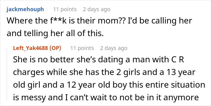 Reddit comment discussing deadbeat dad dumping kids on girlfriend's 19-year-old daughter while he sleeps. Reddit comment discussing deadbeat dad dumping kids on girlfriend's 19-year-old daughter while he sleeps.
