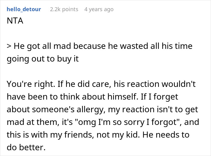 Reddit comment discussing a teen telling dad would&rsquo;ve remembered if he cared after a cake fail incident.