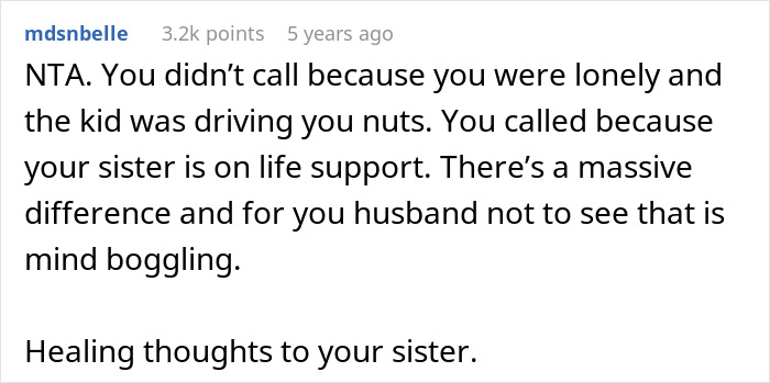 Text post from Reddit user mdsnbelle discussing a husband using boys trip as a disguise for affair during family emergency.