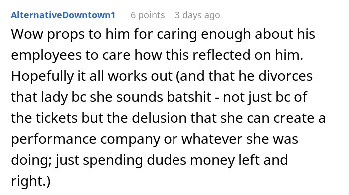 Coworkers shocked after attending superior&rsquo;s wife&rsquo;s show, realizing the tickets were not free and feeling scammed.