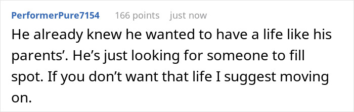 Comment about boyfriend, mother, and family expectations discussing life choices and relationship advice in an online forum.