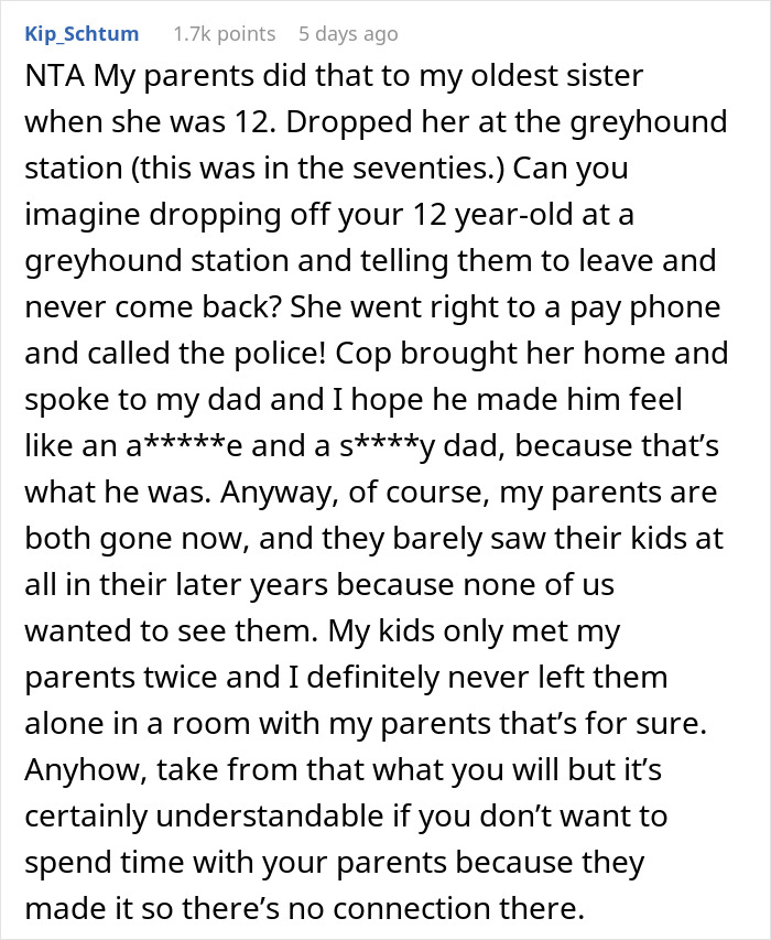 Comment sharing a personal story about parents kicking out a teen at 12, reflecting on family estrangement and consequences. Comment sharing a personal story about parents kicking out a teen at 12, reflecting on family estrangement and consequences.