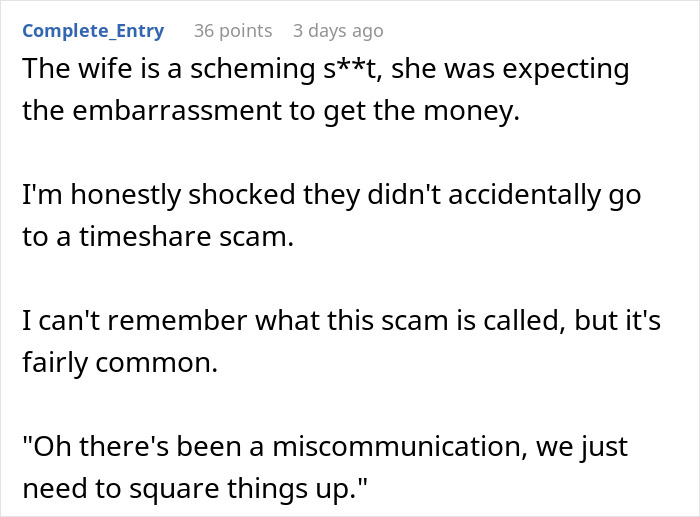 Text excerpt from a forum discussing being scammed at a superior&rsquo;s wife&rsquo;s show and common scam experiences.