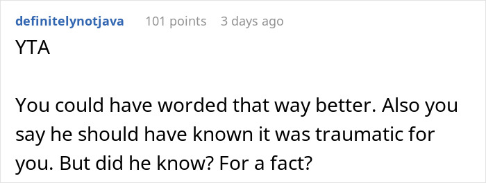 Comment discussing how a woman makes her brother feel like she hates him after he thanks her for delivering him.