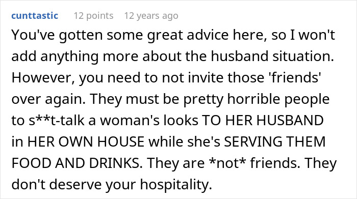 Screenshot of an online comment discussing a husband admitting his wife is ugly and the impact on their relationship.
