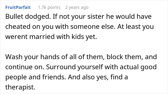 Alt text: Text comment about a woman’s life being affected by a petty sister who disrupts her life instead of seeking therapy. Alt text: Text comment about a woman’s life being affected by a petty sister who disrupts her life instead of seeking therapy.