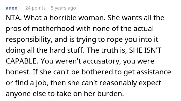 Text conversation discussing a woman unable to afford her miracle baby and asking half-brother to adopt, who refuses.
