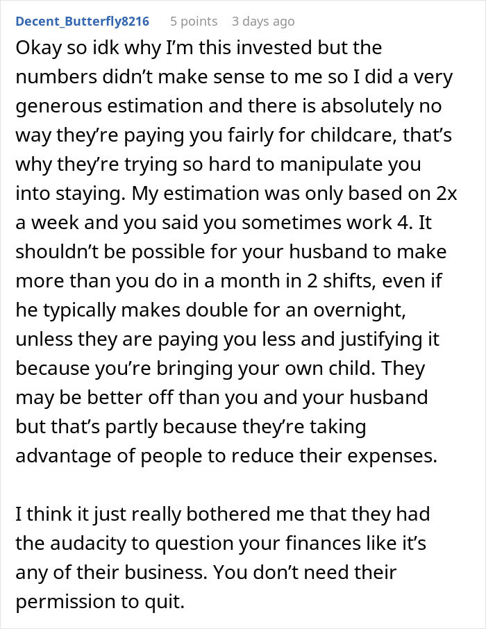 Comment discussing parents taking guilt-tripping to another level after daughter-in-law refuses cheap babysitting.