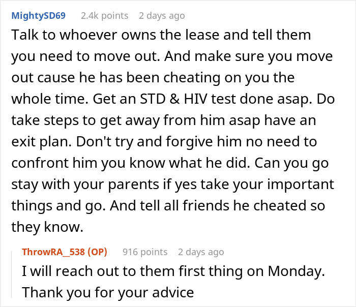 User advice on handling a cheating boyfriend, emphasizing safety and planning in boyfriend dating relationships.