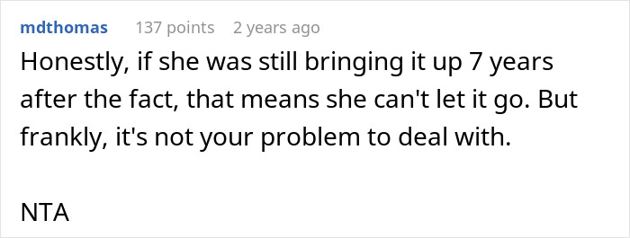 Screenshot of a Reddit comment discussing the golden child getting a reality check after sister's college acceptance.
