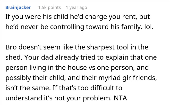 Text comment discussing a brother being controlling and the term golden child in a family conflict context.