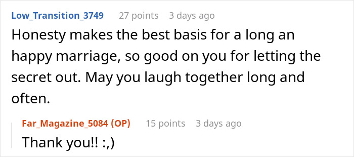 Screenshot of an online comment discussing a woman staging her apartment to impress a guy before their wedding.