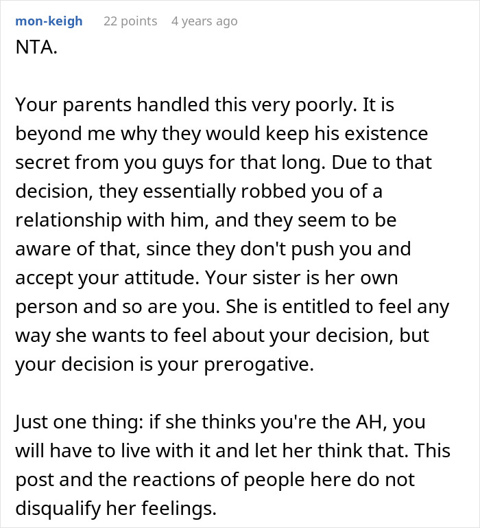 Screenshot of a forum comment discussing parents asking son to care for disabled brother and sister&rsquo;s reaction to refusal.
