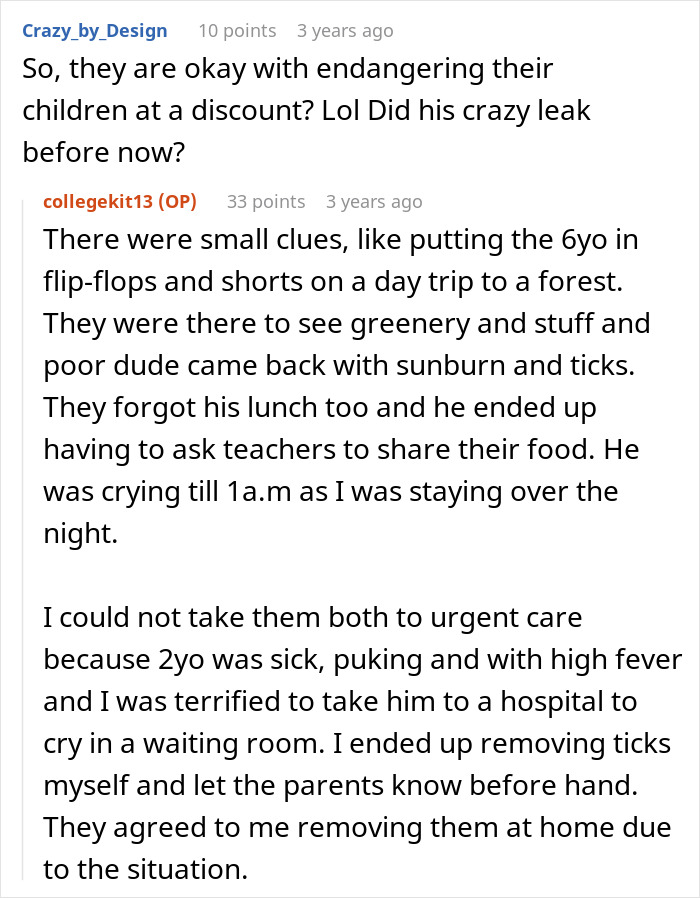 Reddit comments discussing rude rich folks firing babysitter with false accusations and blaming her after missing trip.