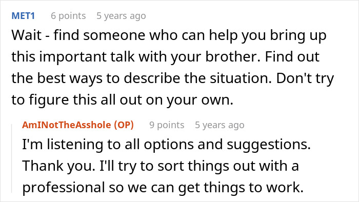 Screenshot of a discussion about whether a guy should tell his son the harsh truth about his real parents.