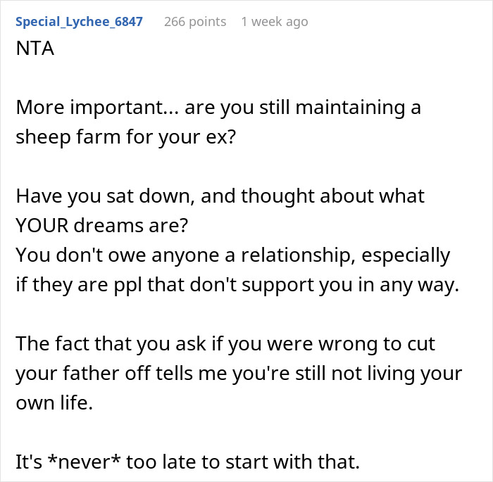 Screenshot of a Reddit comment discussing relationship advice involving a man siding with daughter's cheating ex during divorce.