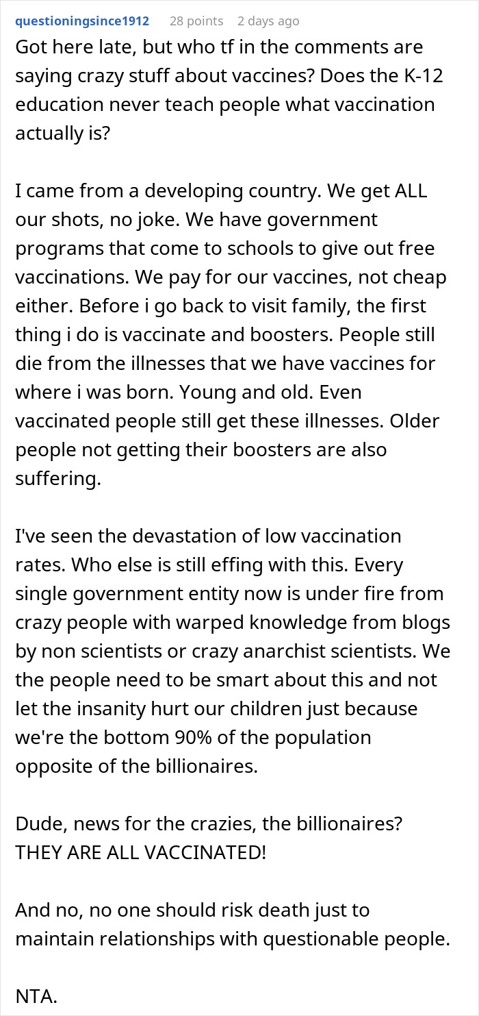 Commenter discusses vaccine importance and fallout from woman refusing her child to be around unvaccinated kids in heated debate.