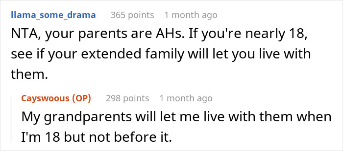 Reddit comments discussing toxic parents favoring a golden child son and tension with a younger son refusing house help.