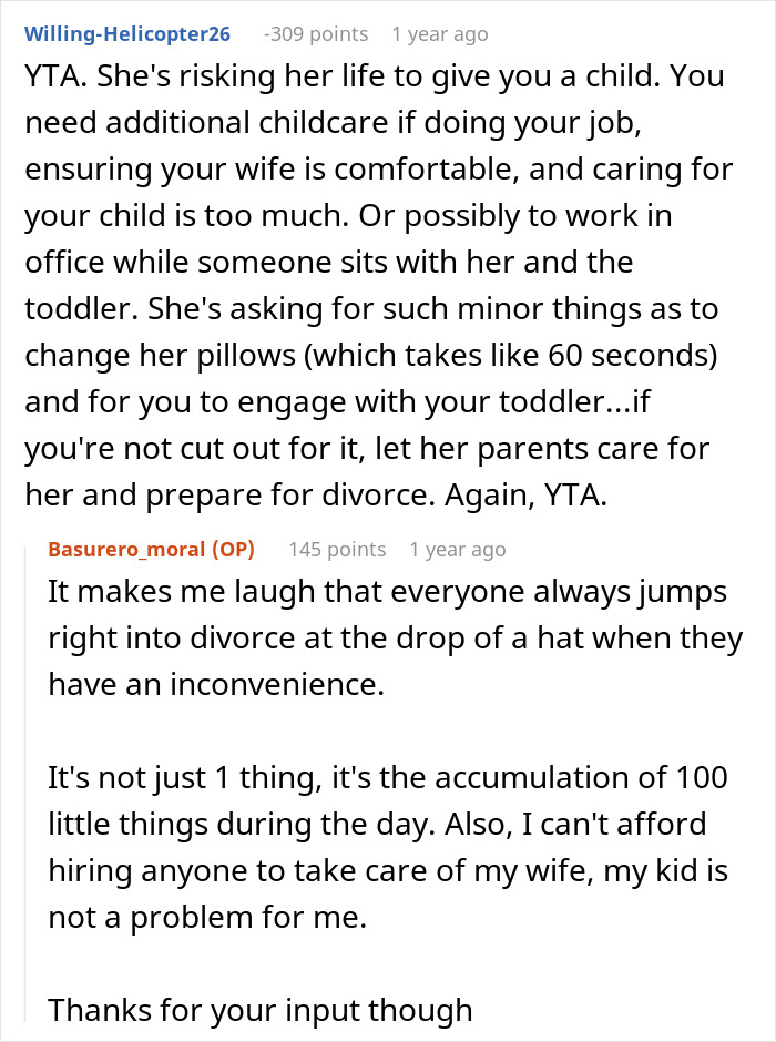 Alt text: Man snaps at pregnant bedridden wife, frustrated over work meeting disruption and her being needy at home.