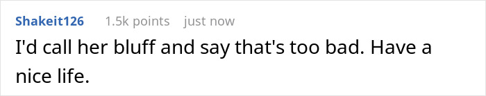 Screenshot of a social media comment replying to a post about an entitled lady refusing a relationship with her grandkid.