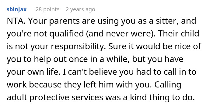 Comment discussing boundaries and responsibilities related to disabled brother&rsquo;s care and a drop-off incident.