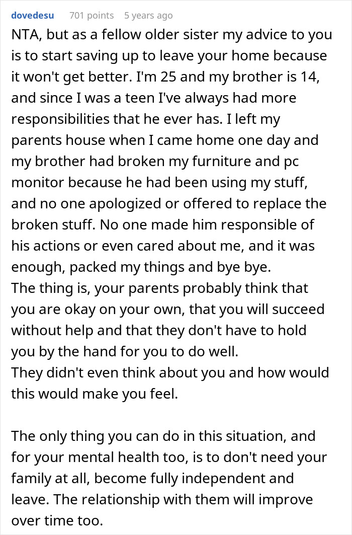 Parents gift 17-year-old golden child a $25K car while older sibling only receives a phone case, causing family tension.