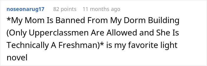 Screenshot of a Reddit comment about parental restrictions, relating to parents lying about food allergies and no contact with daughter.