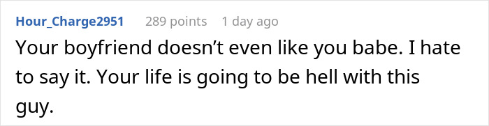 Screenshot of a comment accusing a pregnant girlfriend of playing the victim when too sore and tired to work out.