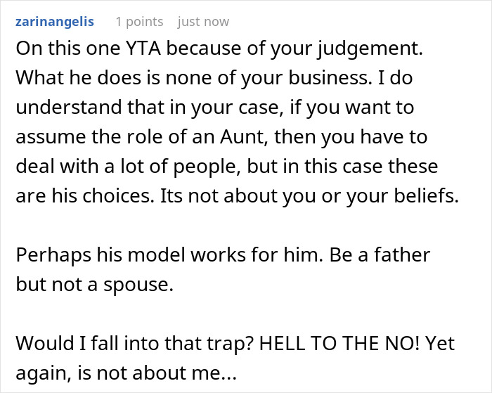 Screenshot of a Reddit comment discussing a woman calling out her brother for having four kids with four different women.