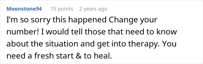 Comment on social platform advising a woman to change her number and seek therapy after her petty sister disrupts her life. Comment on social platform advising a woman to change her number and seek therapy after her petty sister disrupts her life.