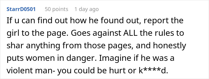 Comment warning about reporting a girl to protect women from violent men in boyfriend dating relationships.