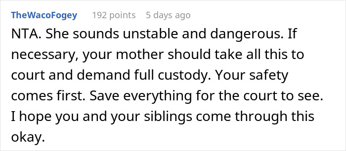 Screenshot of an online comment discussing a teen&rsquo;s response to stepmom&rsquo;s hypocrisy and lies publicly called out.