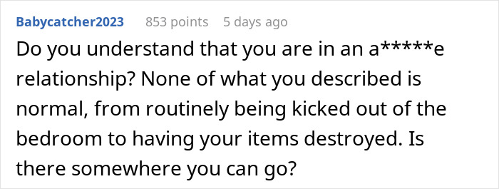 Comment warning about a toxic relationship involving destroyed items, referencing boyfriend destroyed girlfriends grandmas jewelry box.