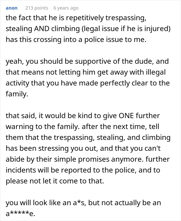 Comment discussing trespassing and legal issues related to neighbors’ disabled son raiding trash and considering police involvement. Comment discussing trespassing and legal issues related to neighbors’ disabled son raiding trash and considering police involvement.